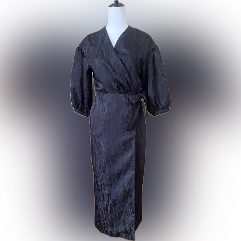 Top Shop Textured Black Wrap Dress